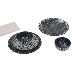 Gifi Service vaisselle en porcelaine 18 pièces motif graphique noir et blanc