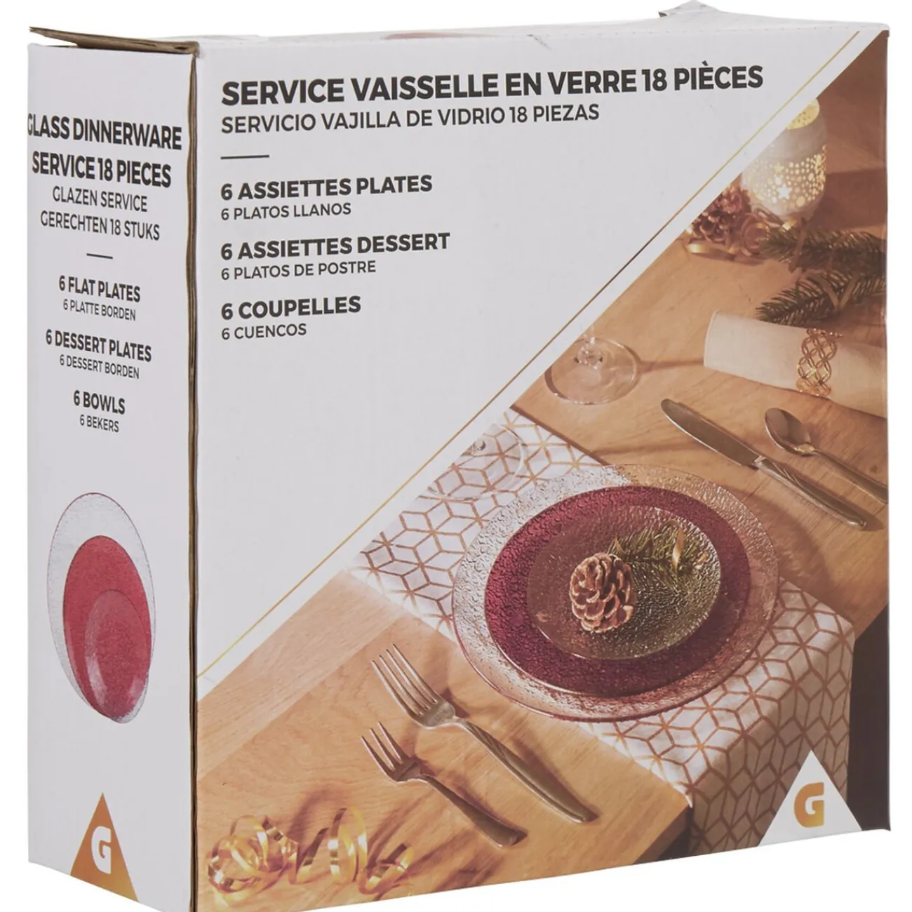 Gifi Service vaisselle rond en verre rouge transparent 18 pièces