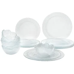 Gifi Service vaisselle transparent strié 18 pièces Marmara