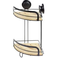 Gifi Equipement Douche^Serviteur de douche d'angle 2 niveaux bambou et métal noir