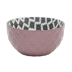 Gifi Set 4 bols décor ethnique noir et blanc et support en bambou