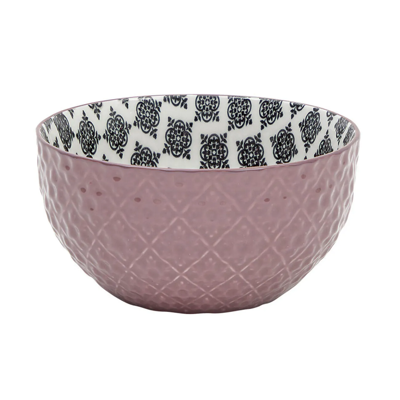 Gifi Set 4 bols décor ethnique noir et blanc et support en bambou