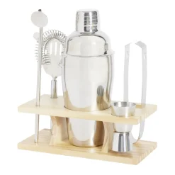Gifi Set à cocktail acier avec support bois 6 pièces