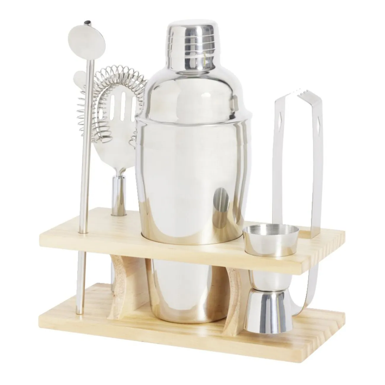 Gifi Set à cocktail acier avec support bois 6 pièces