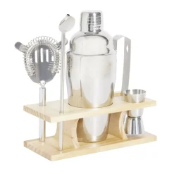 Gifi Set à cocktail acier avec support bois 6 pièces