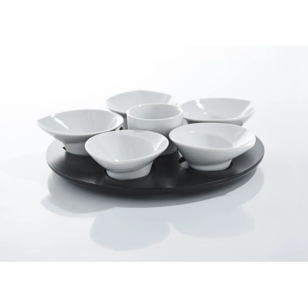 Gifi Set apéritif plateau tournant 6 coupelles noir et blanc