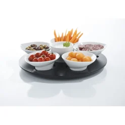 Gifi Set apéritif plateau tournant 6 coupelles noir et blanc