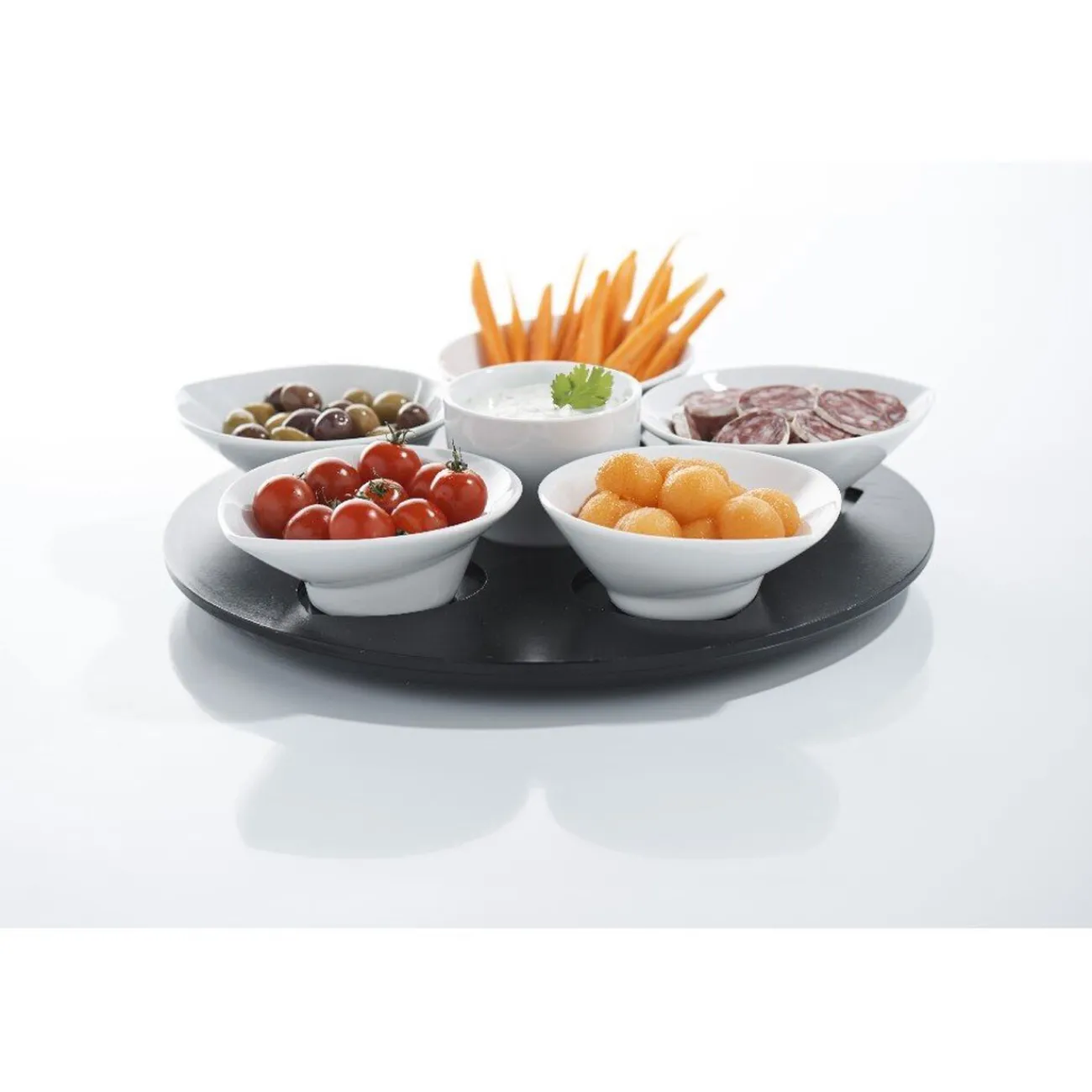 Gifi Set apéritif plateau tournant 6 coupelles noir et blanc