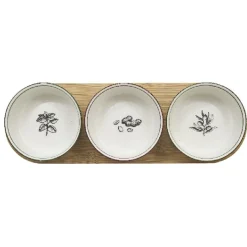 Gifi Set apéritif coupelle porcelaine x3 et support bambou