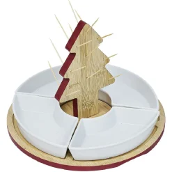 Gifi Set apéritif plateau bambou sapin Noël et coupelle x4