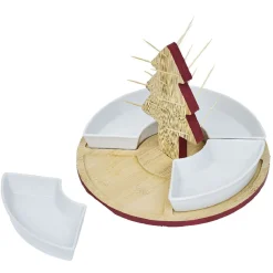Gifi Set apéritif plateau bambou sapin Noël et coupelle x4