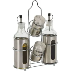 Gifi Set assaisonnement 4-en-1 en verre et fer gris