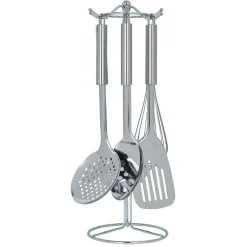 Gifi Set de 6 ustensiles de cuisine avec support inox gris Ø16xH40,5cm