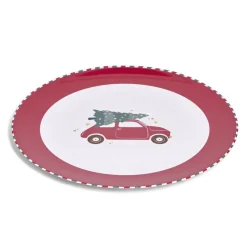 Gifi Sous assiette rond Noël rouge motif voiture Ø33cm
