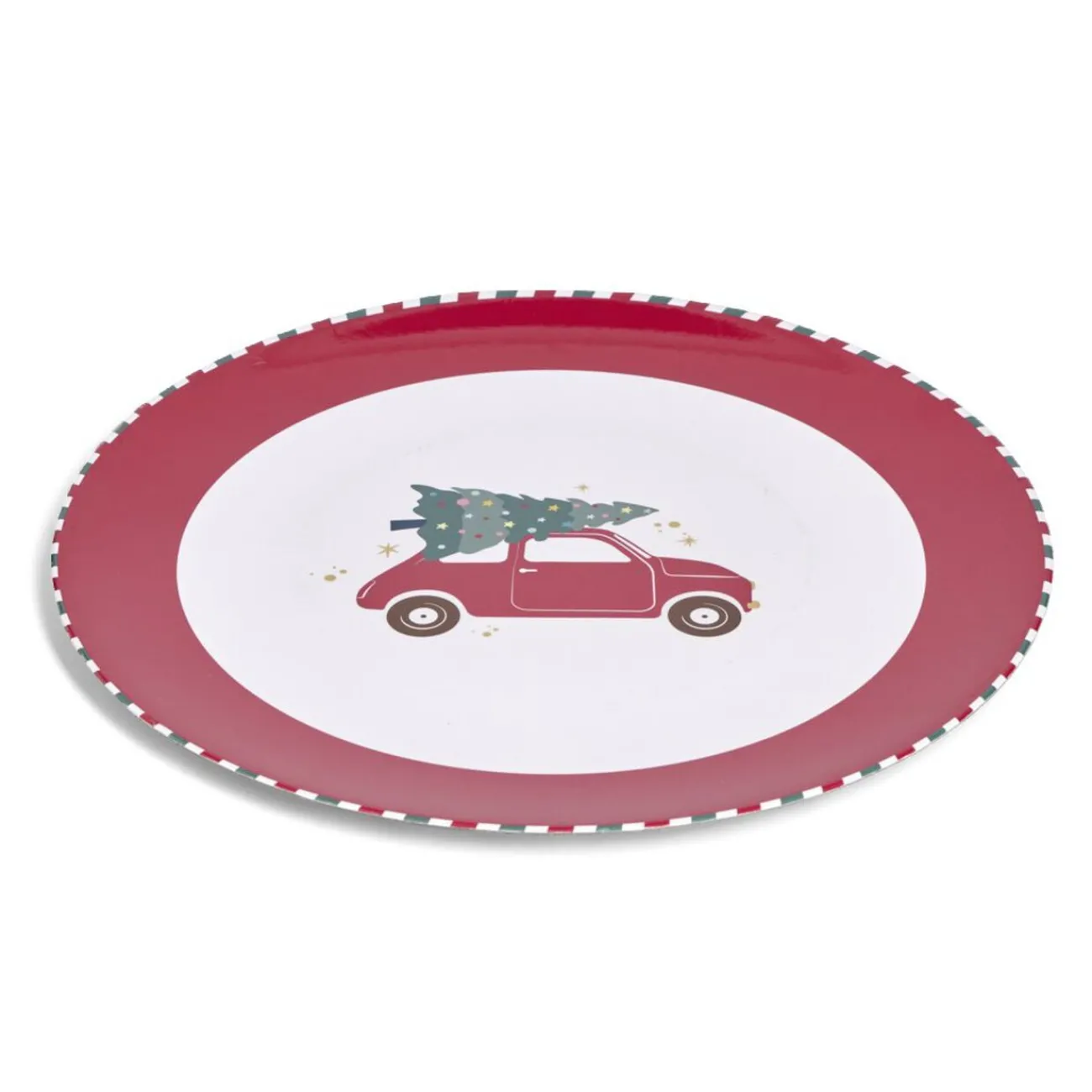 Gifi Sous assiette rond Noël rouge motif voiture Ø33cm