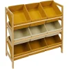 Gifi Rangement|Structure bambou avec 9 panières de rangement polyester 65xH60x27cm