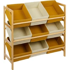 Gifi Rangement|Structure bambou avec 9 panières de rangement polyester 65xH60x27cm