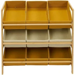 Gifi Rangement|Structure bambou avec 9 panières de rangement polyester 65xH60x27cm