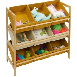 Gifi Rangement|Structure bambou avec 9 panières de rangement polyester 65xH60x27cm