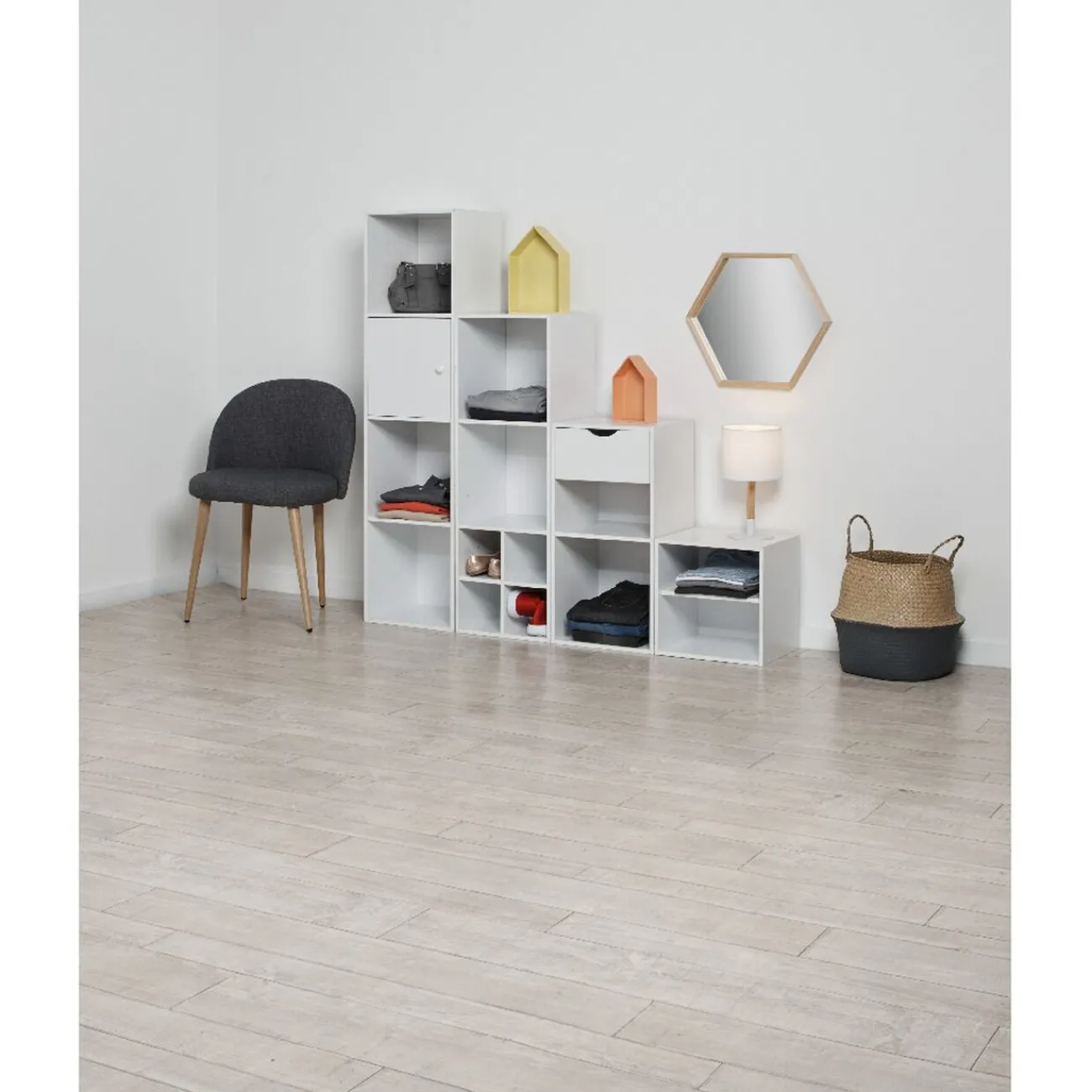 Gifi Rangement|Structure Box Cube 4 cases 35,2x30xH.137,2cm bois blanc