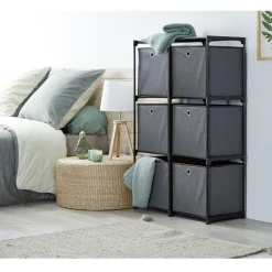 Gifi Rangement|Structure de rangement modulable en métal 6 cases avec paniers gris