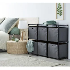 Gifi Rangement|Structure de rangement modulable en métal 6 cases avec paniers gris