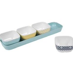 Gifi Support à apéritifs avec 4 coupelles déco jaune bleu