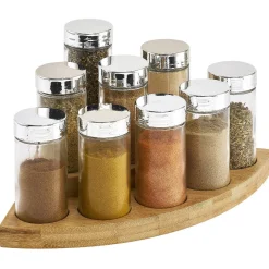 Gifi Support à épices d'angle bambou 9 pots en verre