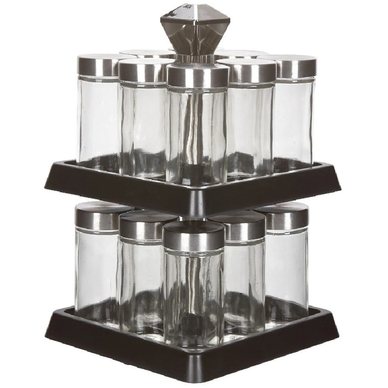 Gifi Support à épices noir 16 bocaux en verre et inox 2 étages