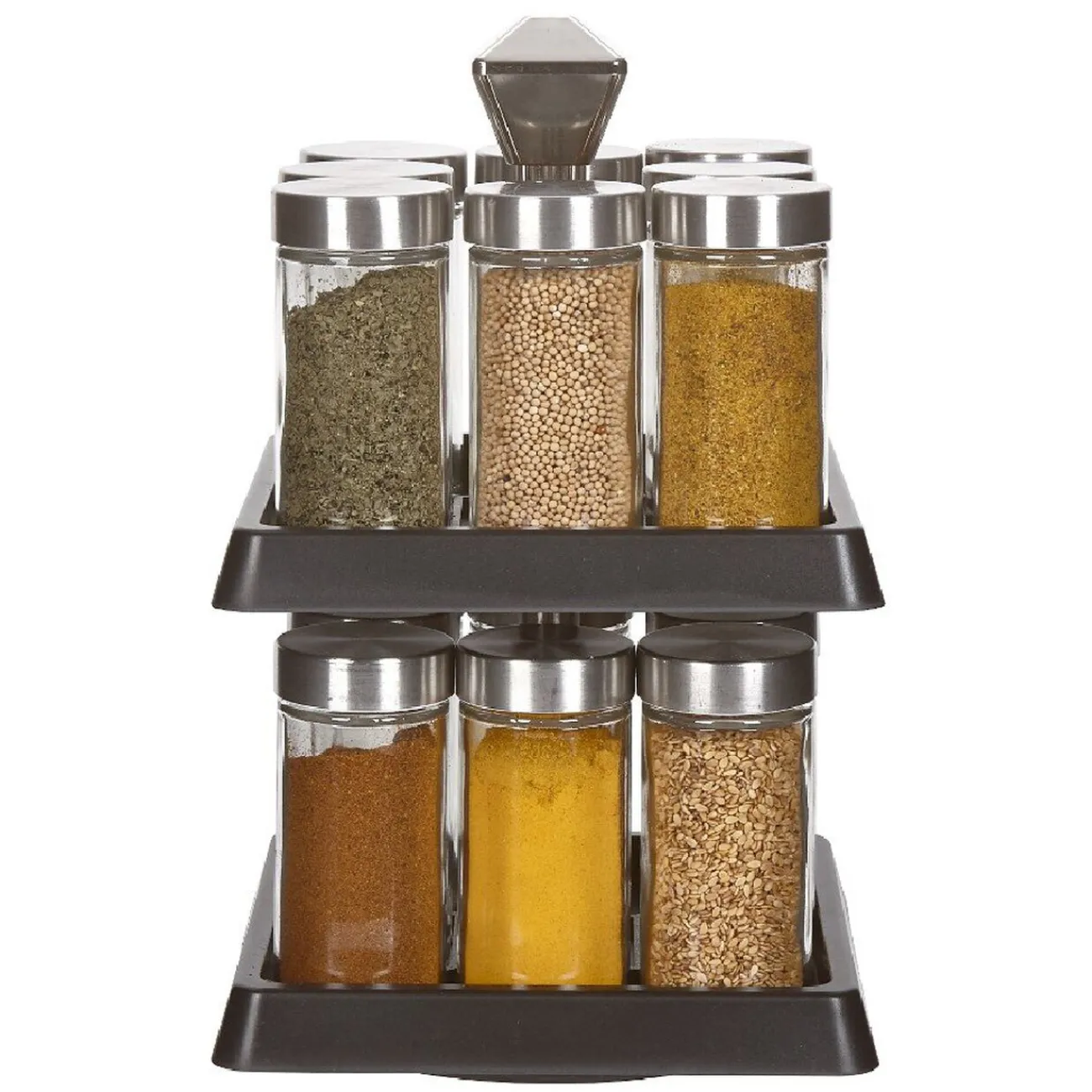 Gifi Support à épices noir 16 bocaux en verre et inox 2 étages