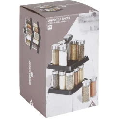 Gifi Support à épices noir 16 bocaux en verre et inox 2 étages