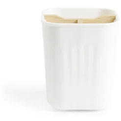 Gifi Aménagement Salle De Bain^Support brosse à dents bambou et plastique blanc