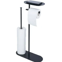 Gifi Equipement Wc^Support papier WC et téléphone noir 36xH66x13,5cm