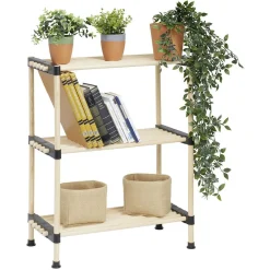 Gifi Rangement|Étagere 3 niveaux bois beige et plastique noir - 40x28xH74,5cm