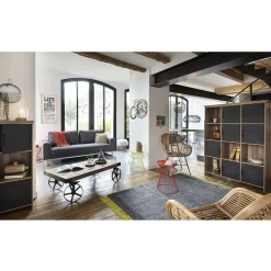 Gifi Rangement|Étagère 12 casiers Liverpool miel et noire