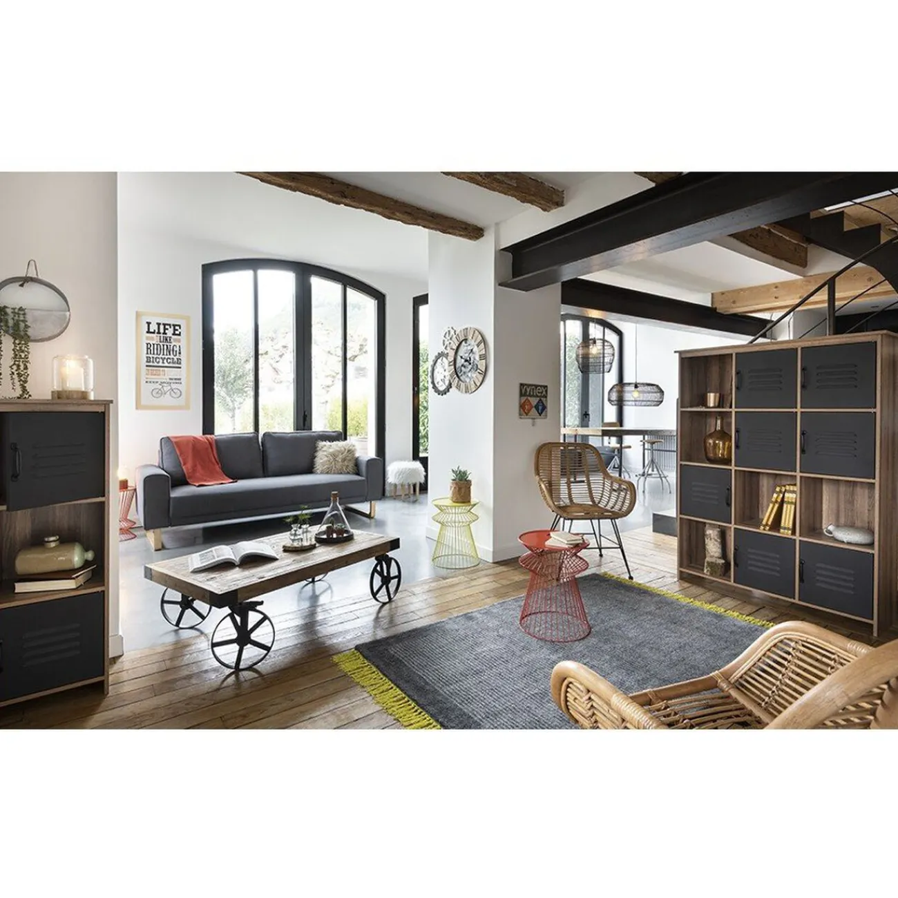 Gifi Rangement|Étagère 12 casiers Liverpool miel et noire