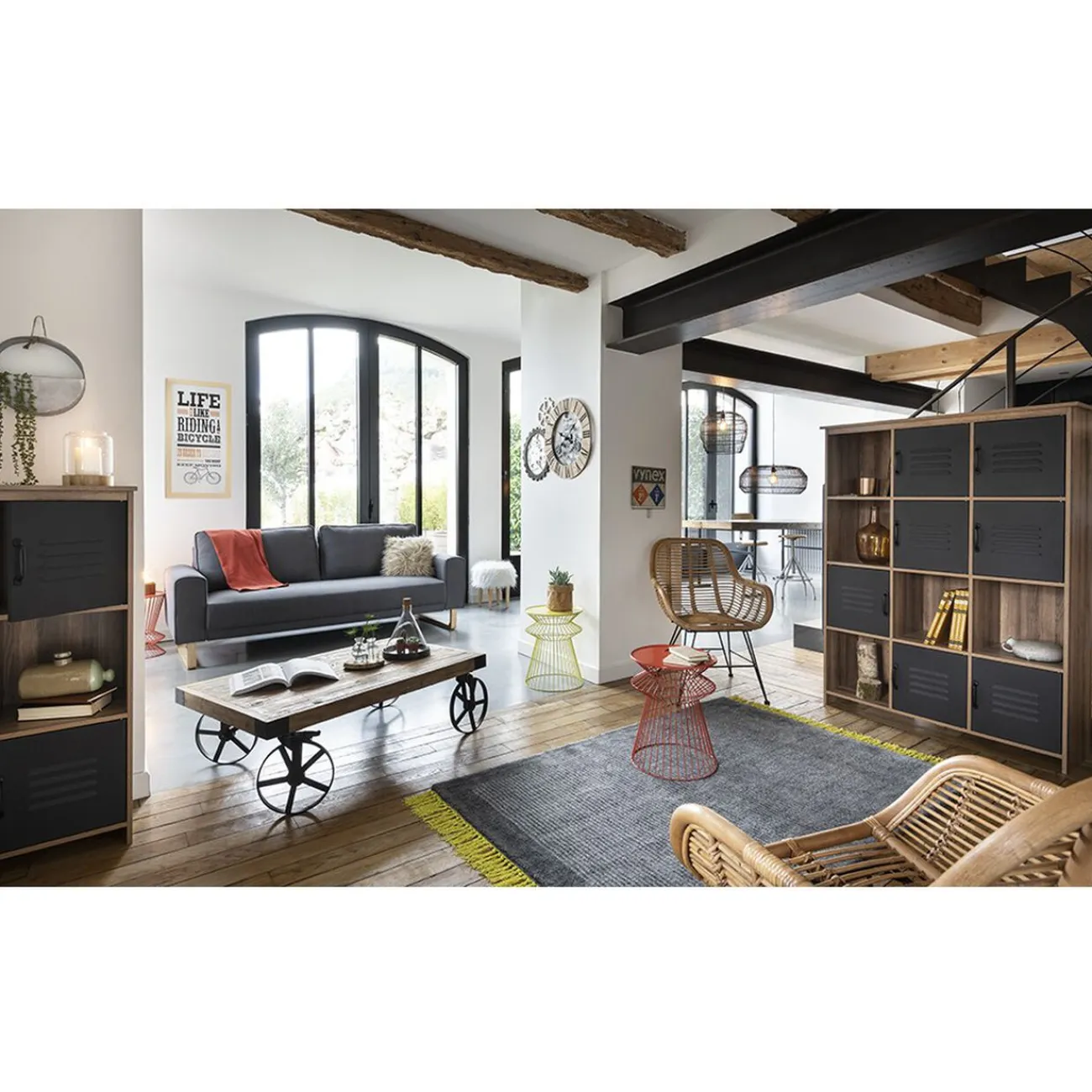 Gifi Rangement|Étagère 3 casiers Liverpool miel et noire