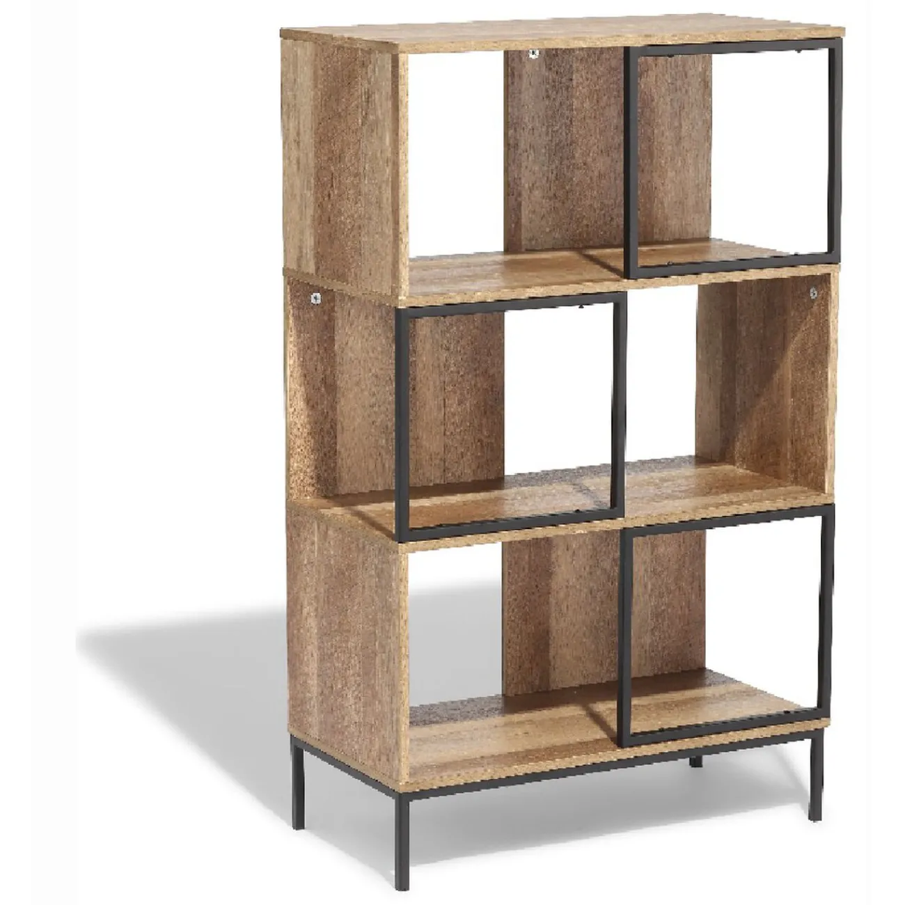 Gifi Rangement|Étagère 6 casiers Stanley noire et naturelle