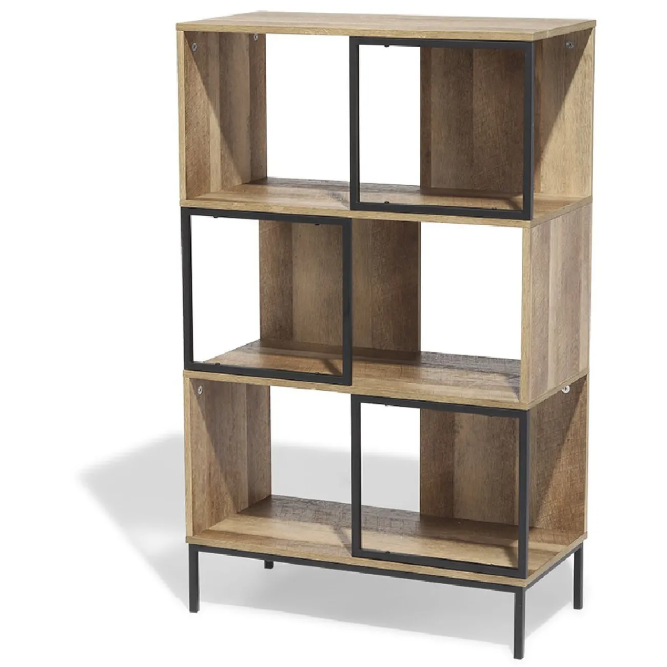 Gifi Rangement|Étagère 6 casiers Stanley noire et naturelle