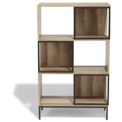 Gifi Rangement|Étagère 6 casiers Stanley noire et naturelle