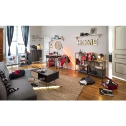 Gifi Rangement|Étagère 6 casiers Stanley noire et naturelle