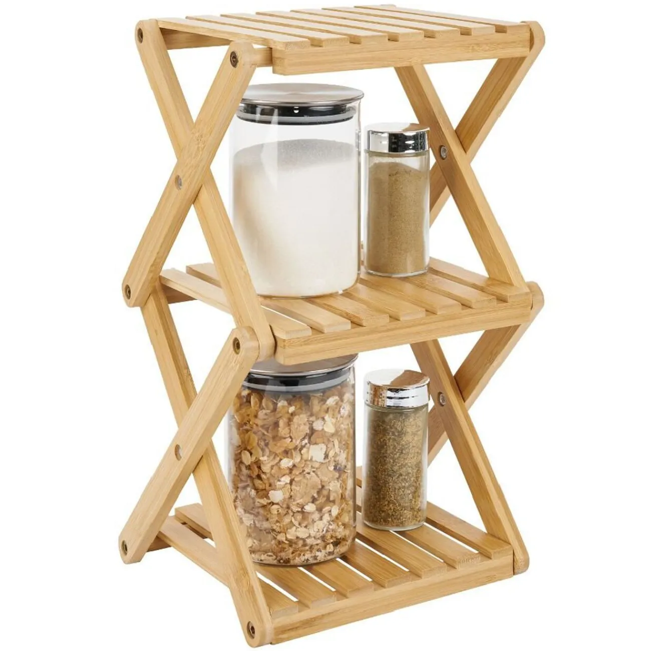 Gifi Étagère 3 niveaux pliable bambou naturel 22,1xH35,5x18,3cm