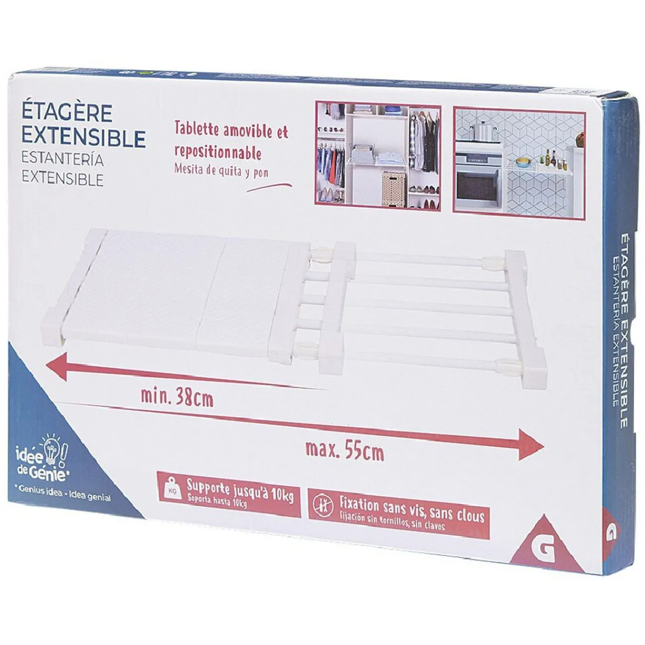 Gifi Rangement|Étagère amovible extensible blanche 38/55 cm