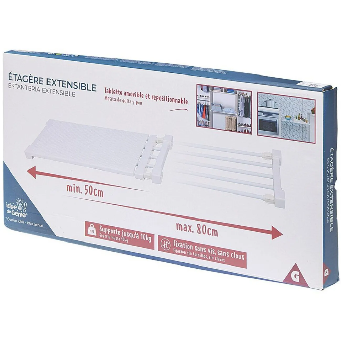 Gifi Rangement|Étagère amovible extensible blanche 50/80 cm