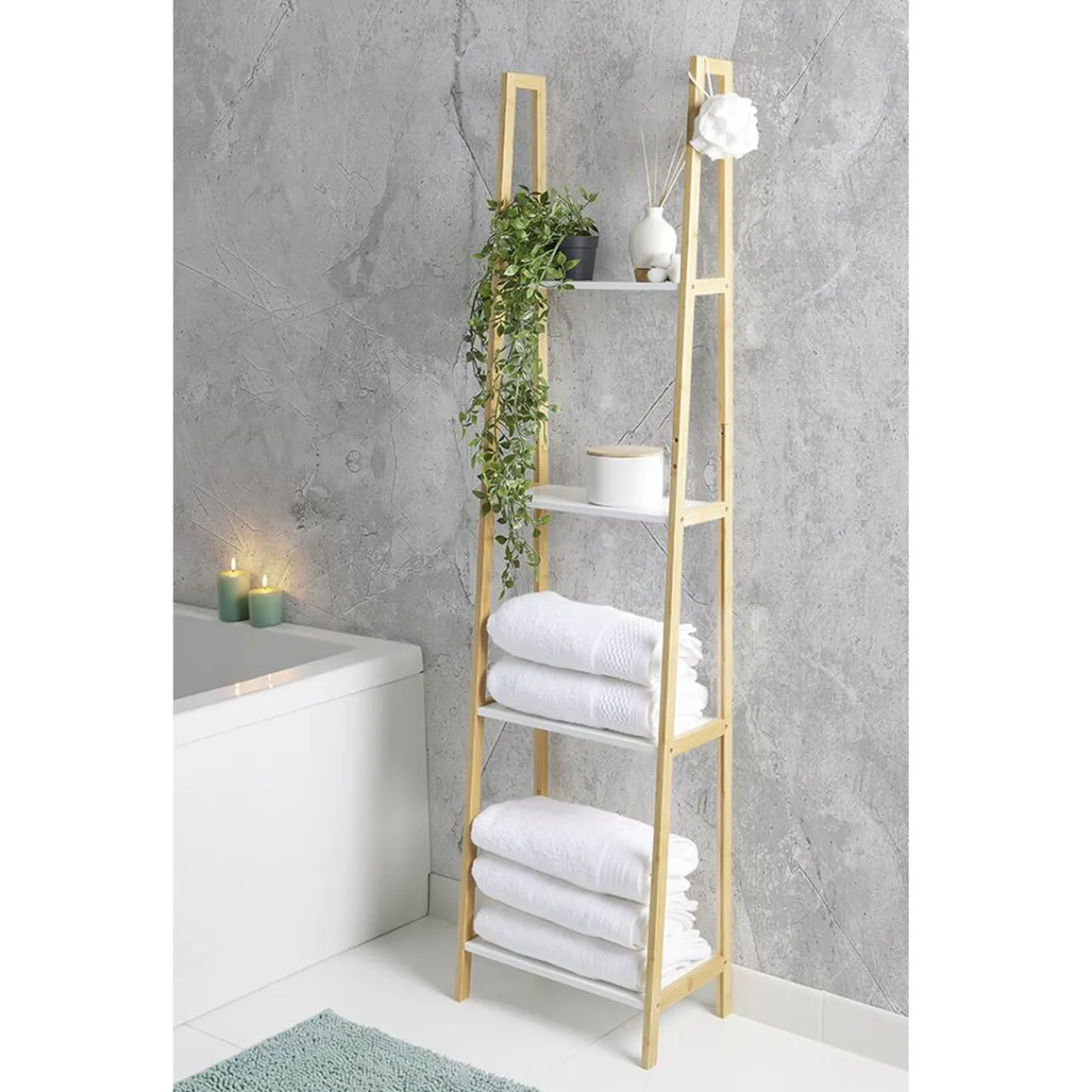 Gifi Aménagement Salle De Bain^Étagère bambou 4 tablettes blanc