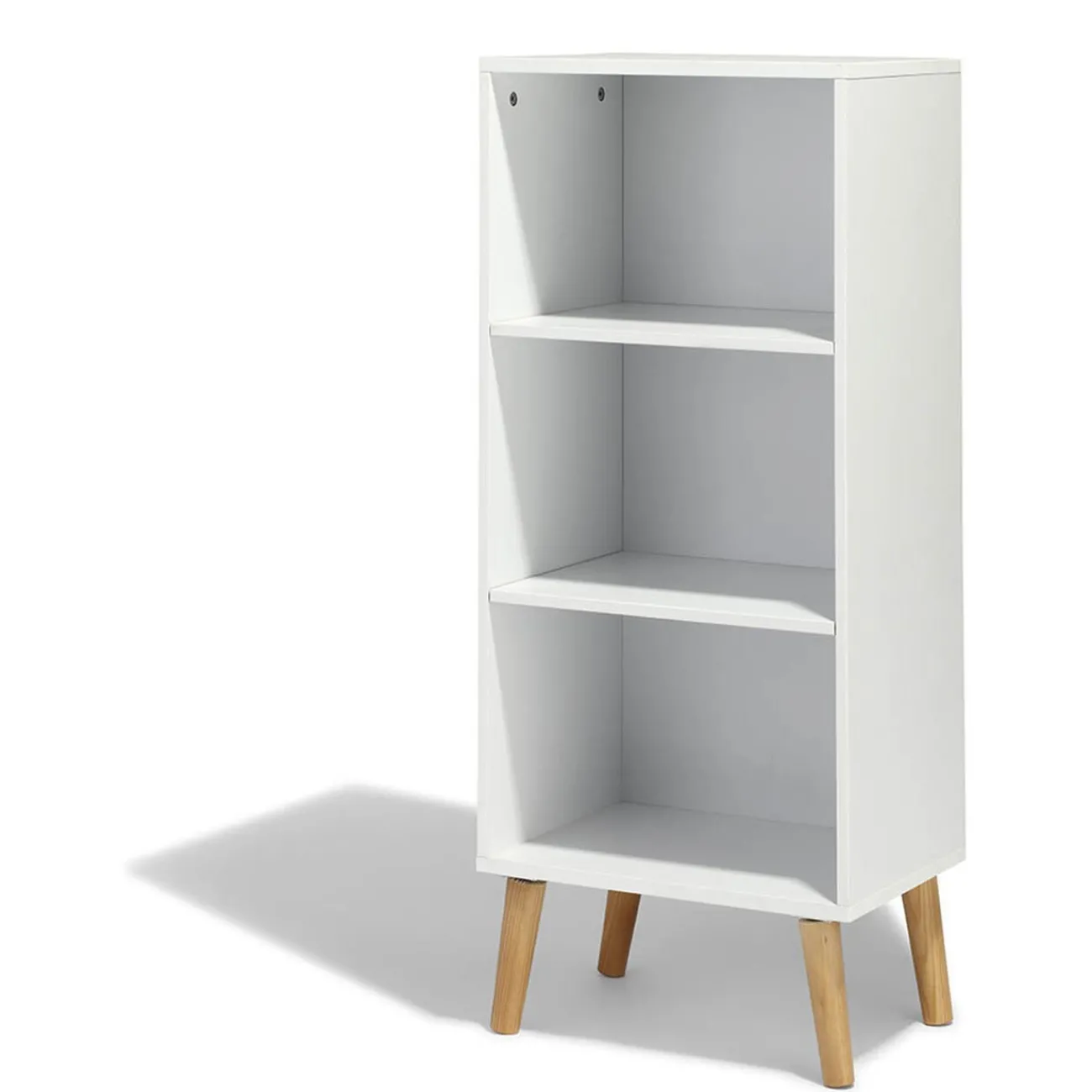 Gifi Rangement|Étagère Bergen blanche 3 niveaux pieds naturel - L.41 x P.29 x H.99 cm