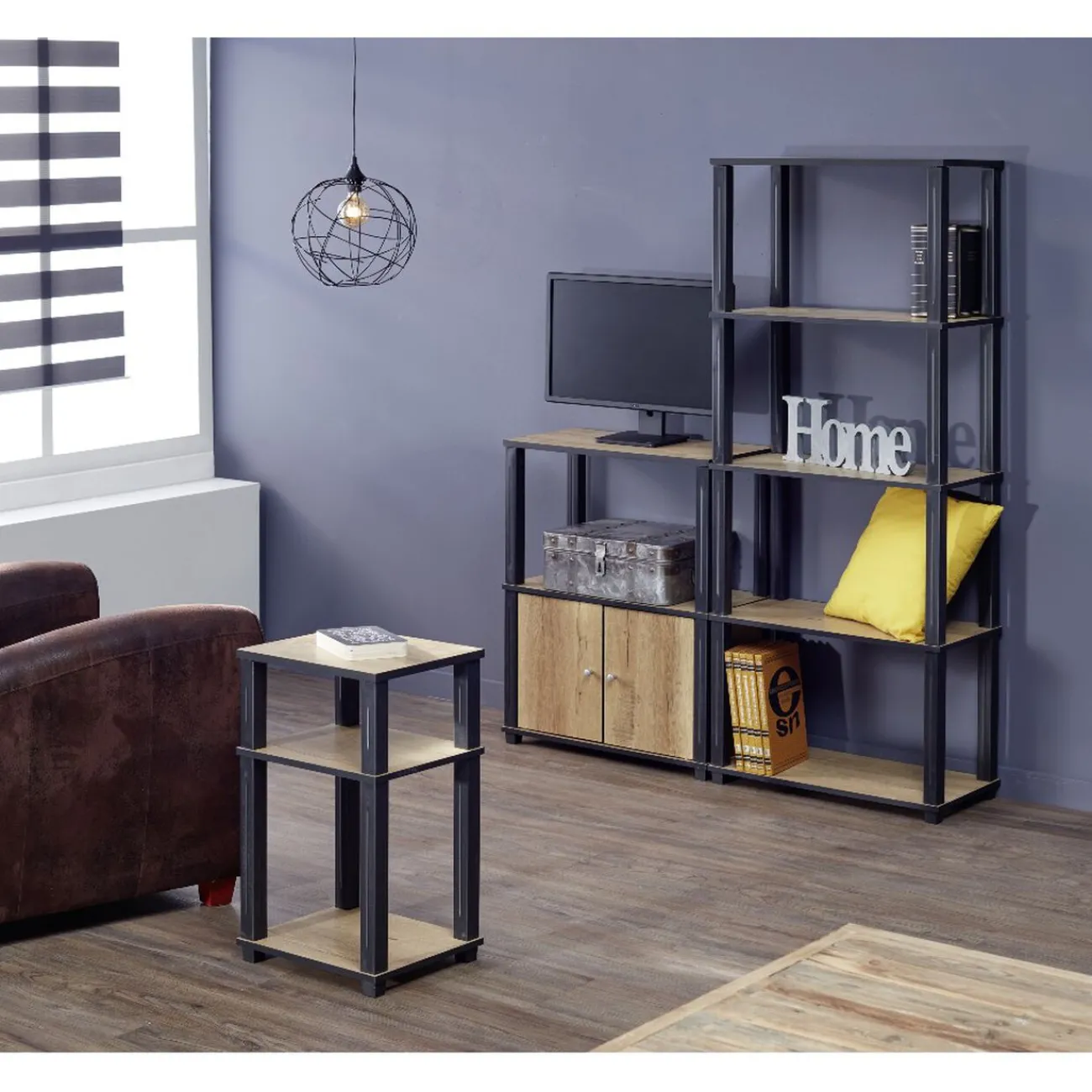 Gifi Rangement|Étagère bois 5 niveaux naturel et noir