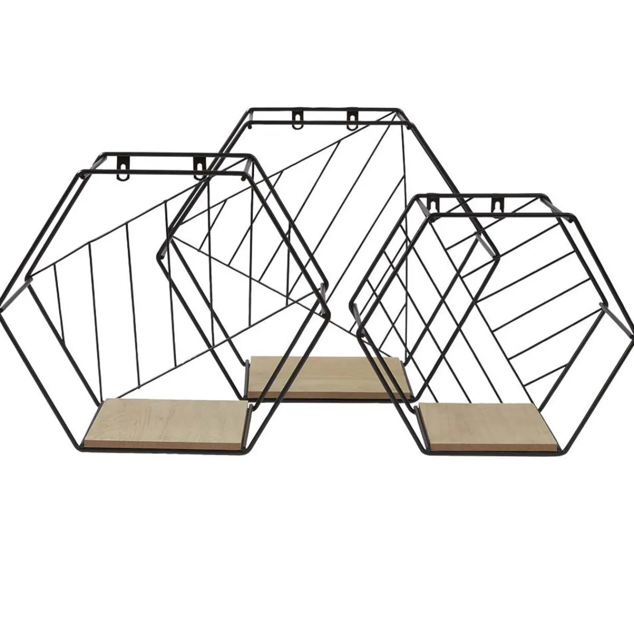 Gifi Rangement|Étagère courbe géométrique ajourée métal noir et bois x3