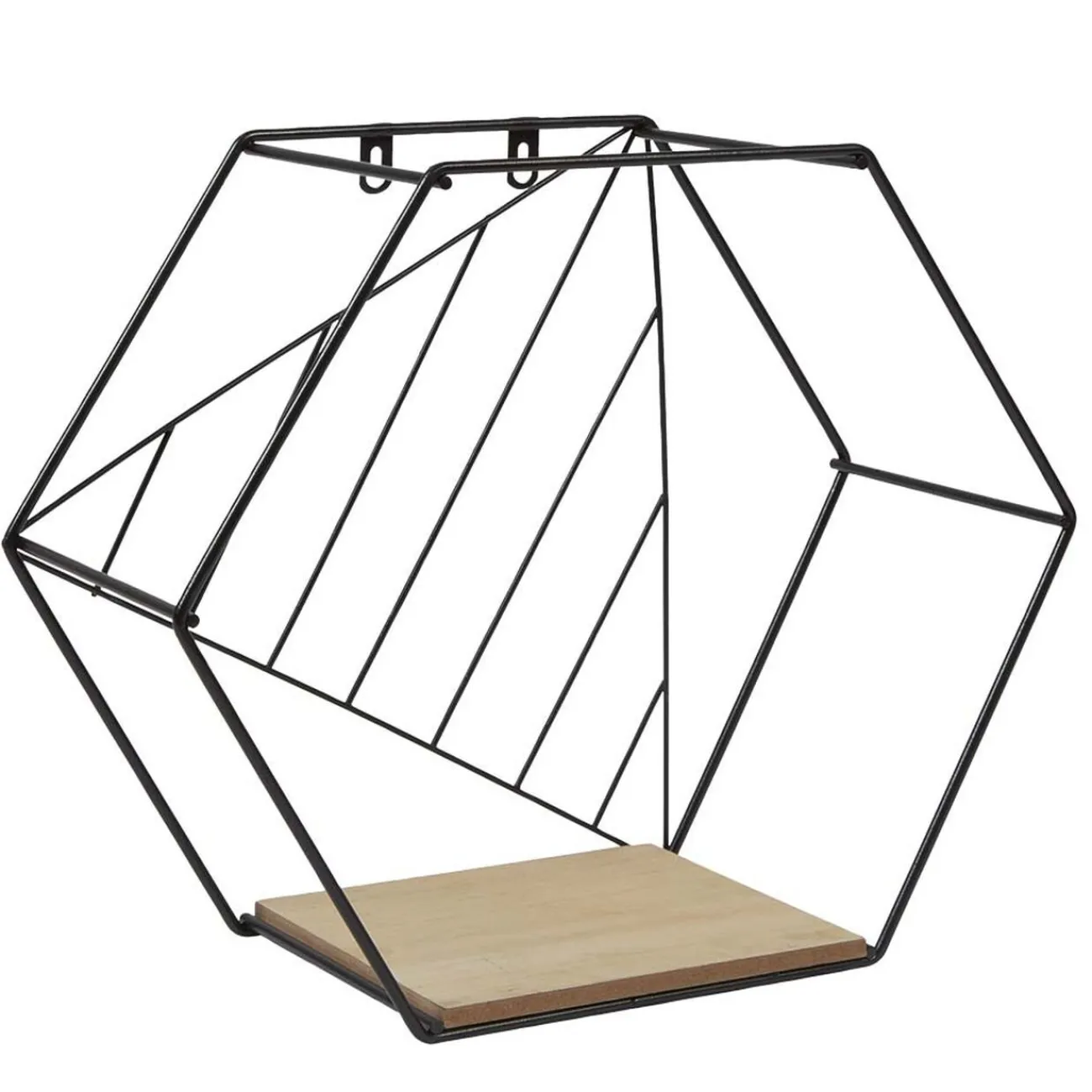 Gifi Rangement|Étagère courbe géométrique ajourée métal noir et bois x3