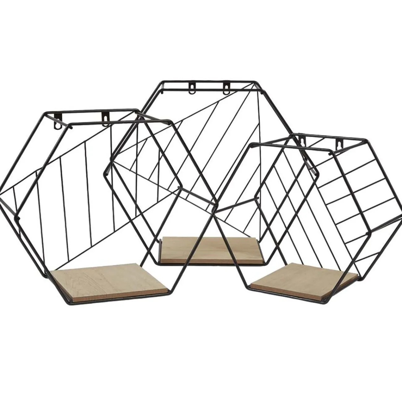 Gifi Rangement|Étagère courbe géométrique ajourée métal noir et bois x3